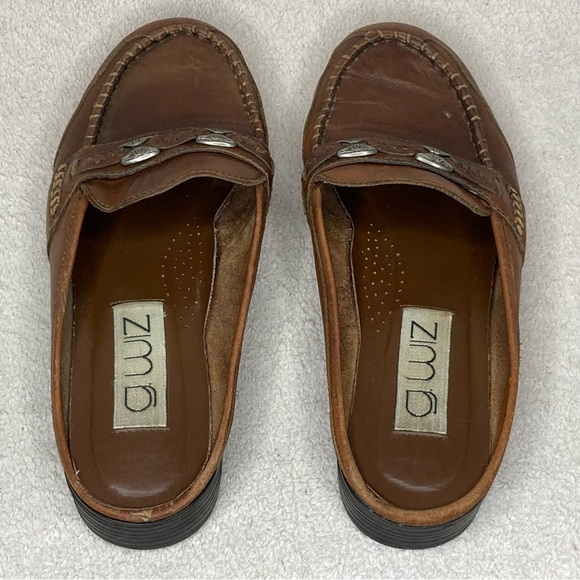 Vintage G. Wiz Slip On Loafer Mules-Brown Leather & Metal Detail-Women’s 7.5-Vtg - Picture 6 of 10